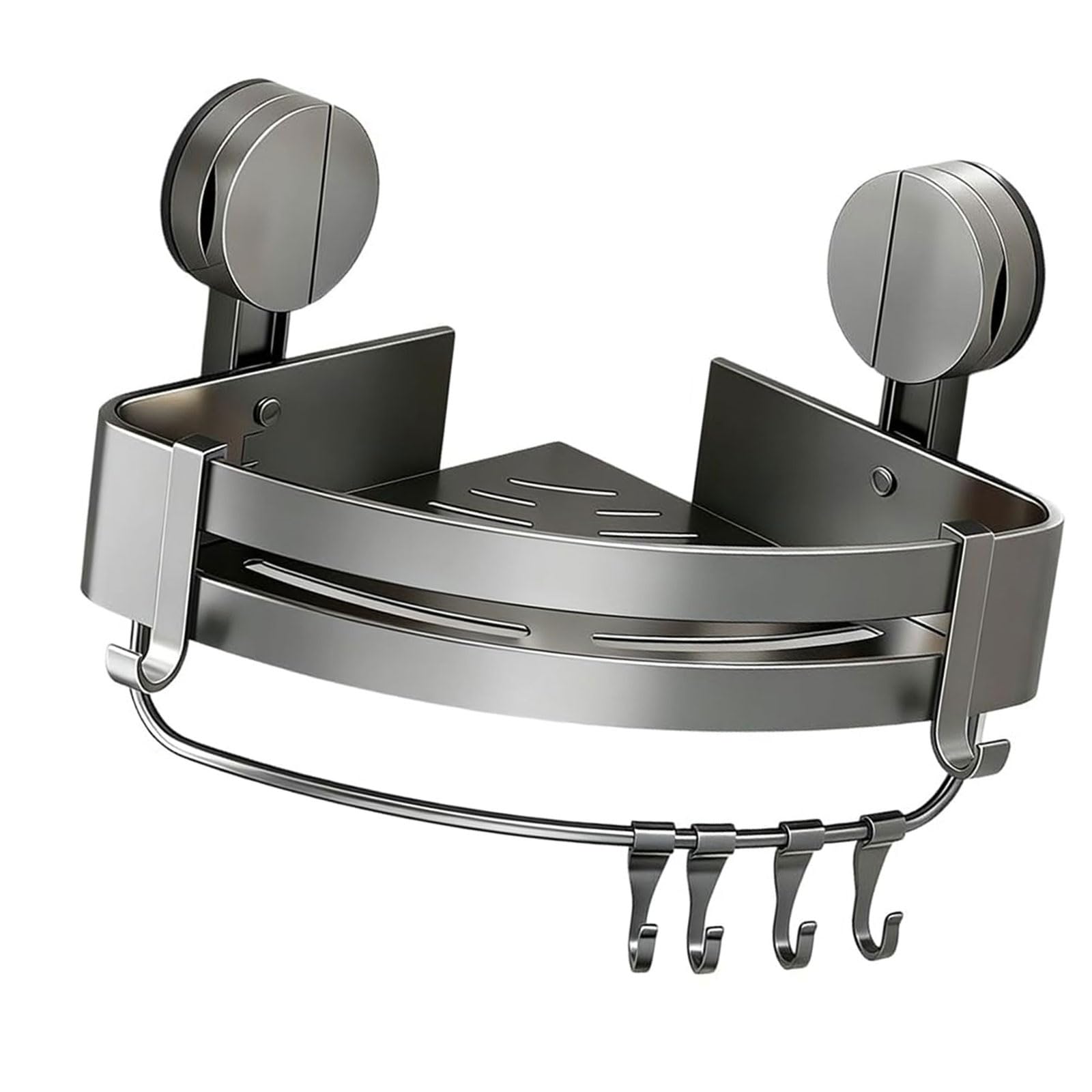Kalttoy Space Saving Aluminum Bathroom Organizers with Adjustable Hooks and Drying Rack Suction Mounted for Wet Environment Wall Mounted Bathroom Shelf with Removable Hooks and Towel Rod