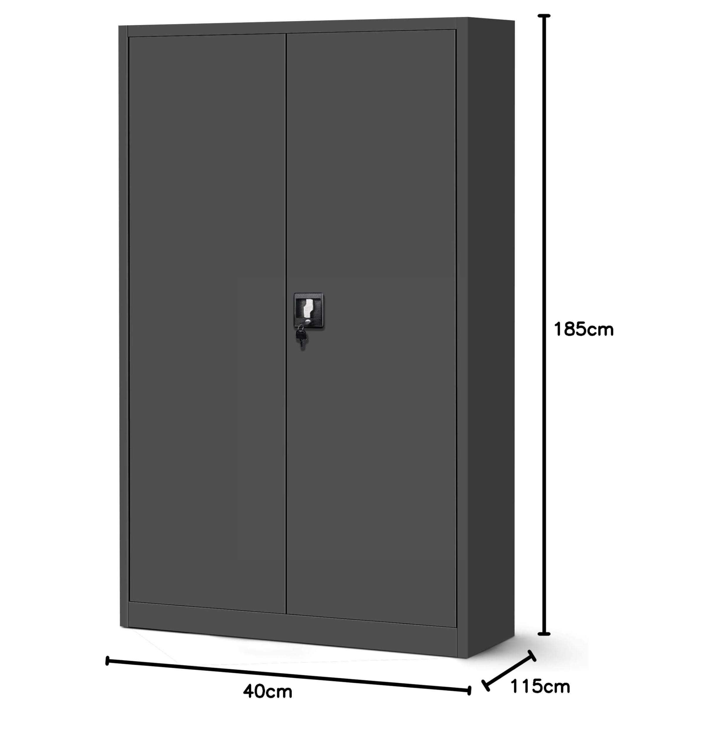 Jan Nowak Armadio da Ufficio C001 II Archivio per Officina in Metallo Verniciato a polvere Chiudibile 185 cm x 115 cm x 40 cm (Antracite)