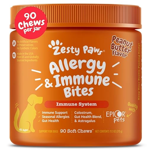 Zesty Paws Dog Allergy Relief- Dog Itching Skin Relief- Dog Probiotics for Itchy Skin and Itchy Ears- Dog Allergy Paw Relief- Dog Allergy Chews- Dog Itch Relief - Dog Skin Allergy Relief - PB - 90ct