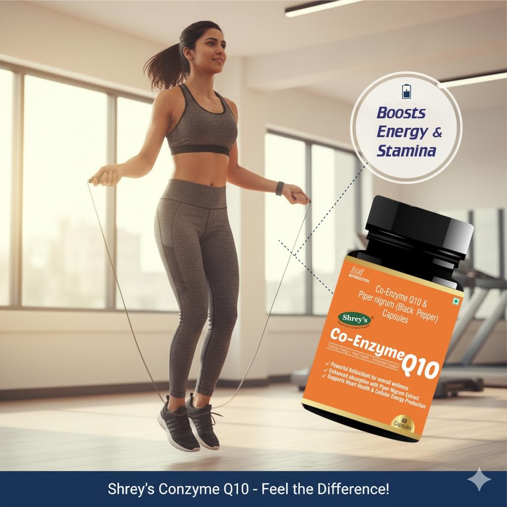 Shrey's Coenzyme Q10 (CoQ10) 200mg with Piperine 5mg – 60 Veg Capsules | Supports Heart, Energy, Mitochondrial Health & Antioxidant Protection | High Absorption Formula — Amazon image 6