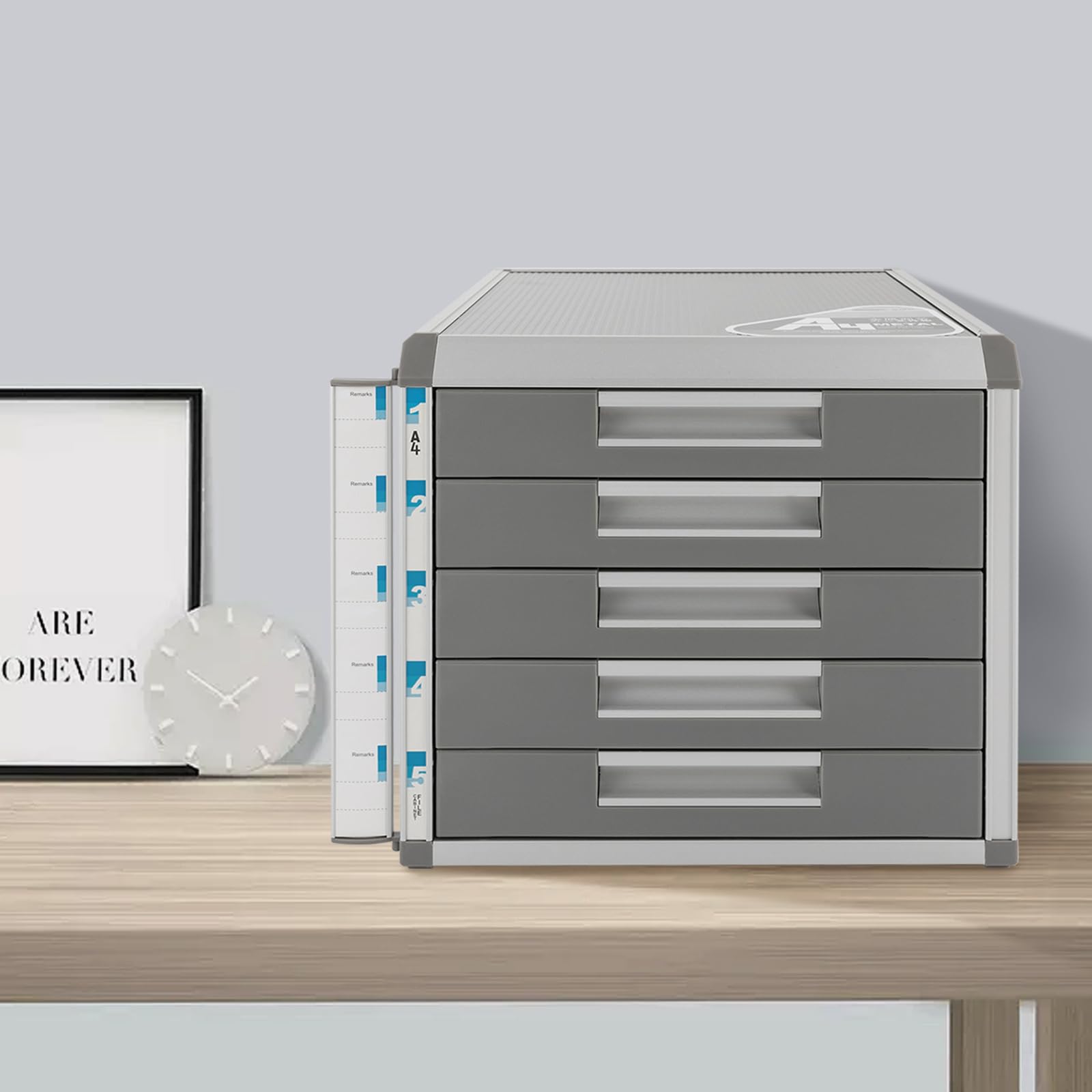 Cassettiera in lega di alluminio a 5 scomparti, formato A4, organizer da scrivania, cassetti con serratura ed etichette per riporre documenti e moduli