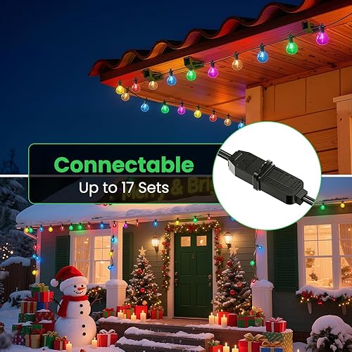 Miniatura 6 de Guirnalda de luces de Navidad para exteriores de 50 pies, luces de patio de colores, luz colgante regulable inastillable con 25 bombillas LED G40,