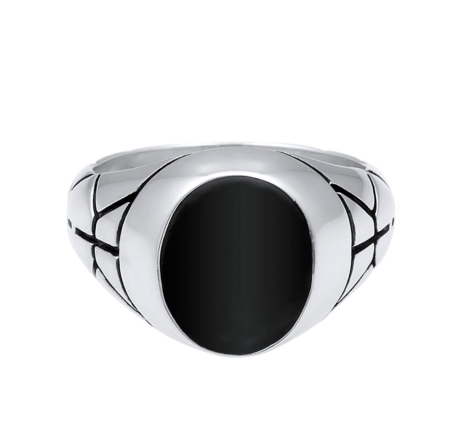 Kuzzoi Siegelring Herrenring oval Emaille schwarz massiv 13 mm 925 Silber | Silberring verziert schwarz oxidiert Ring für Männer in der Ringgröße 60 - 66