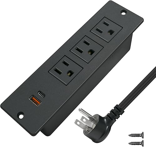 Miniatura 6 de Zapatilla para empotrar, con 3 salidas de corriente alterna, 2 centros USB, para conferencias, de 2.1 amperes, con cable de 9.8 pies, con enchufe