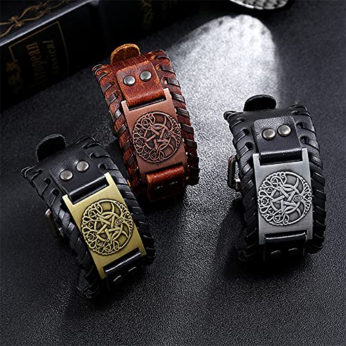 TURTLEDOVE 2 PCS Viking Tree of Life Leather Bracelet - Triple Moon Wristband of Pagan Amulet2