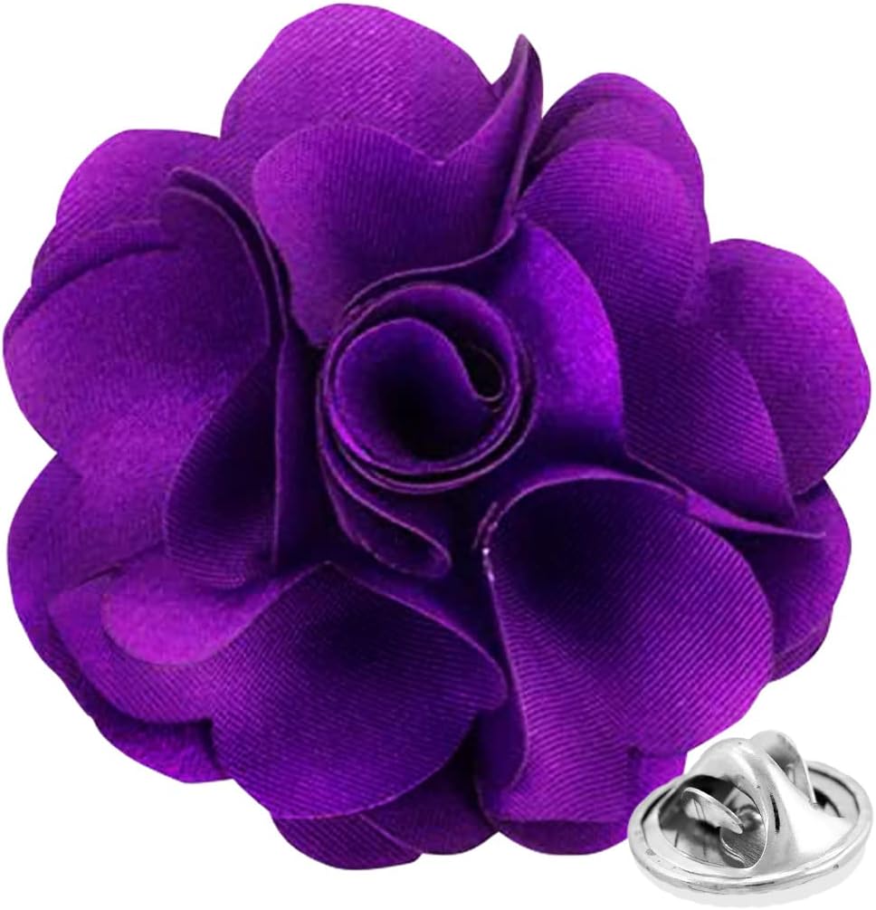 Premium Men's Formal Solid Color Flower Lapel Pin - Boutonniere for Men, Brooch Pin