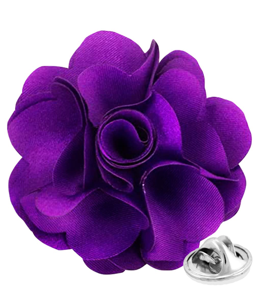 Vittorio Vico Premium Men's Formal Solid Color Flower Lapel Pin - Boutonniere for Men, Brooch Pin