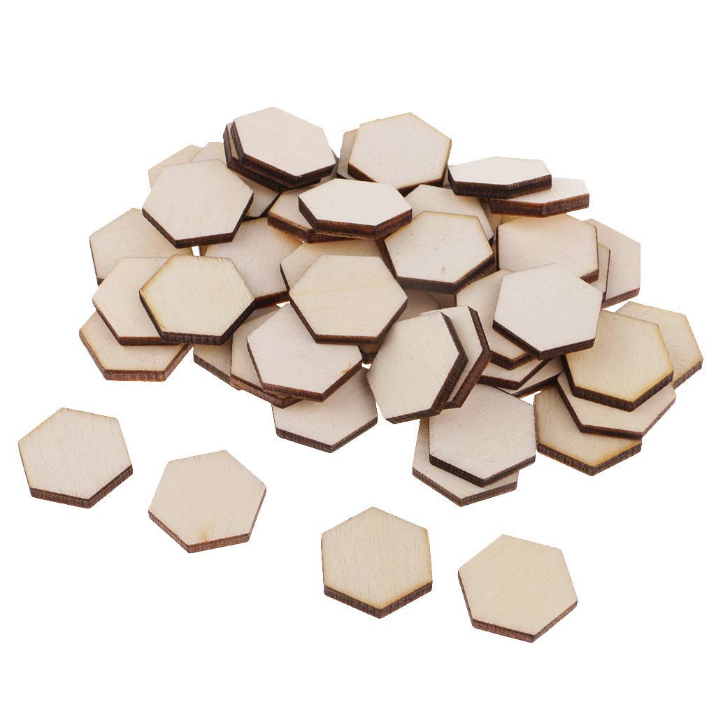 54PCS Wooden Hexagon Blank Slices, exagon Shape Wood Cutouts, Blank Wooden Hexagon Shape Plain Unfinished Wood Crafts Scrapbook for DIY Accessory