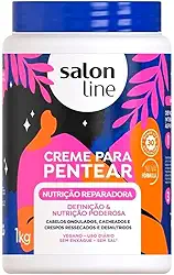 Salon Line, Creme de Pentear, Nutrição Reparadora, Definição e Nutrição Poderosa, Vegano - Cabelos Ondulados, Cacheados e Crespos, 1 Kg