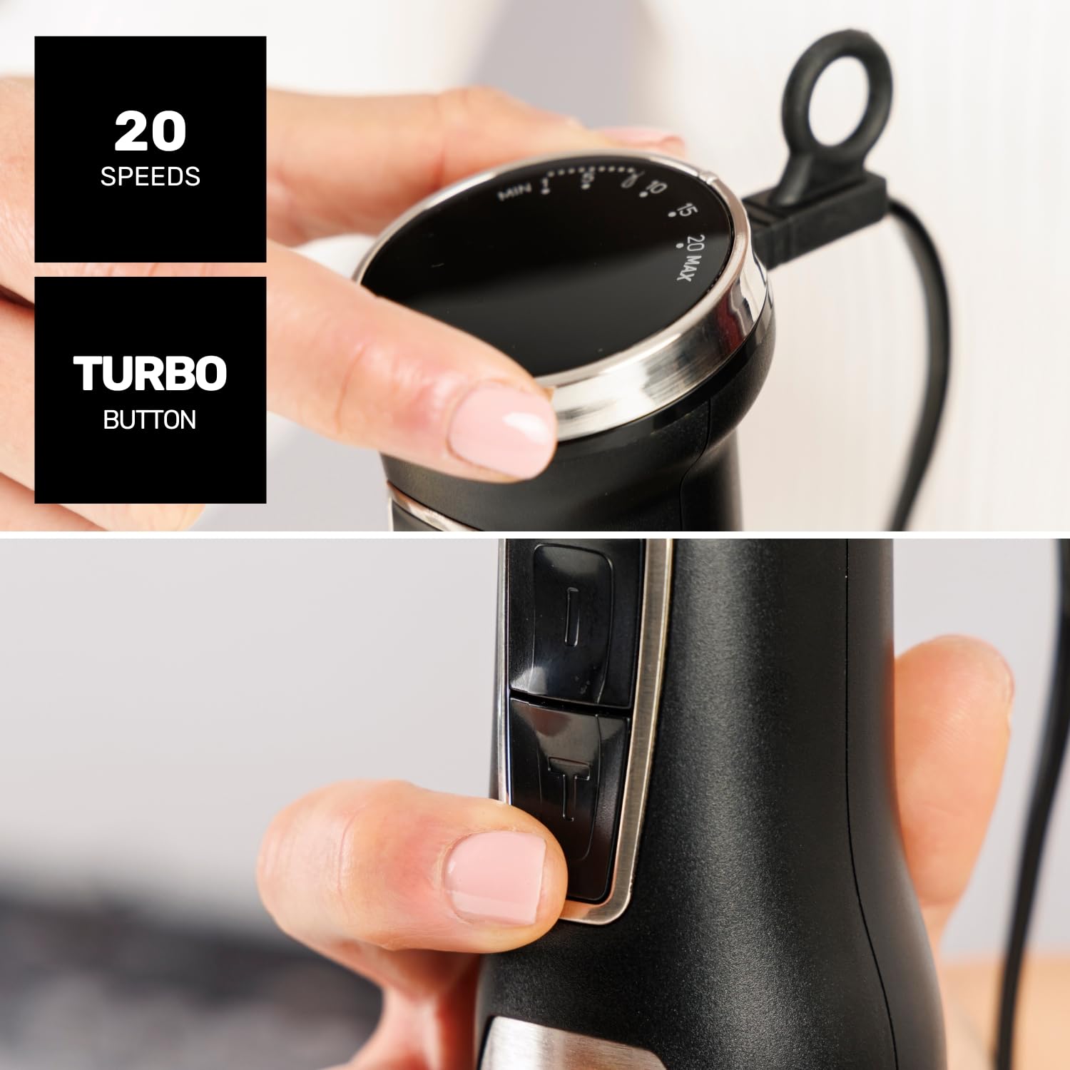 Taurus – Batidora de mano HB2300X | 2300 W | 4 Cuchillas Inox | Regulador de velocidad | Función Turbo | Diseño antisalpicaduras | Accesorio: vaso medidor 1 L - 3