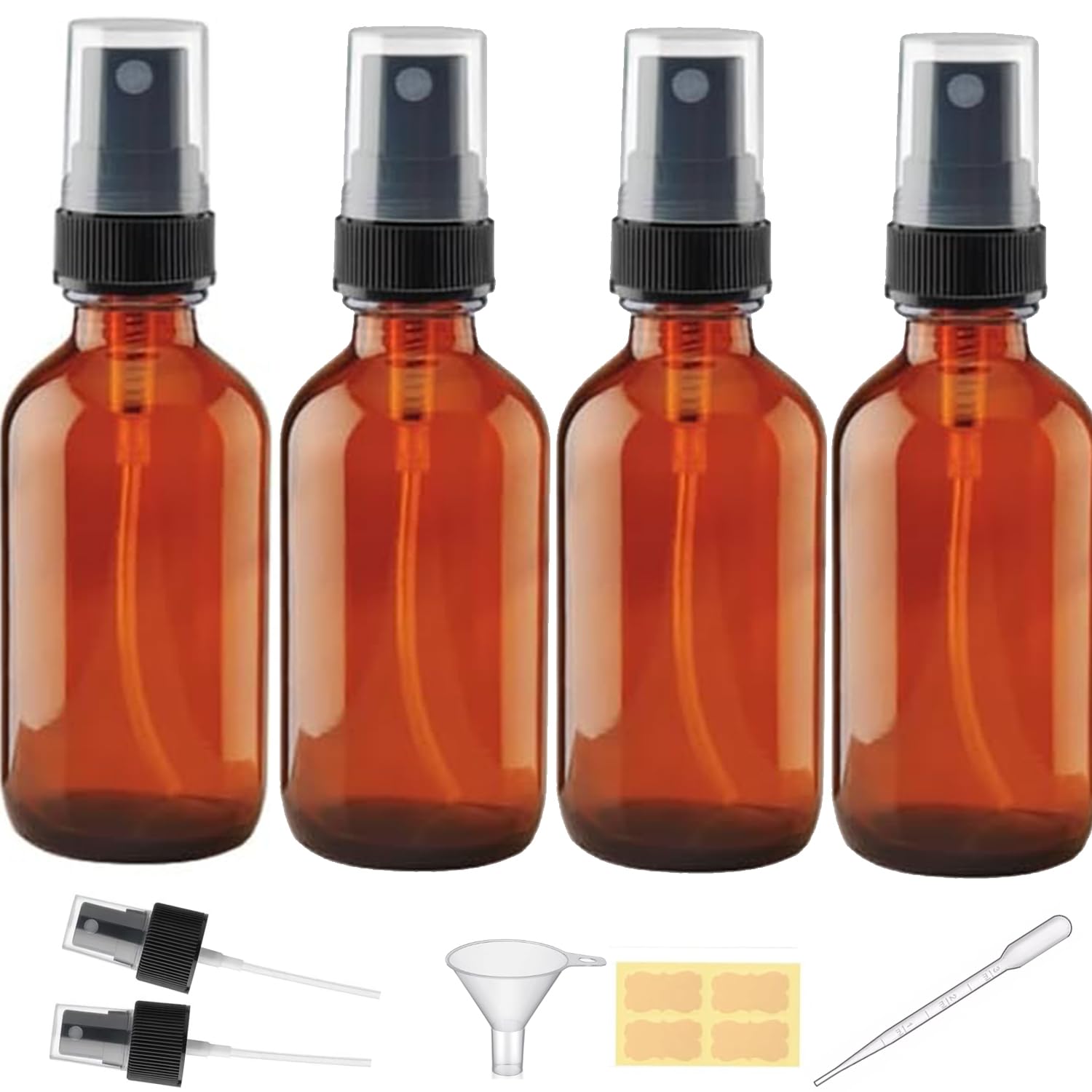 4 oz Amber Glass Spray Bottles - Small Empty Fine Mist Spray Bottle for Essential Oil,Face - Mini Dark Spray Bottles with,Included 6 Sprinkler,