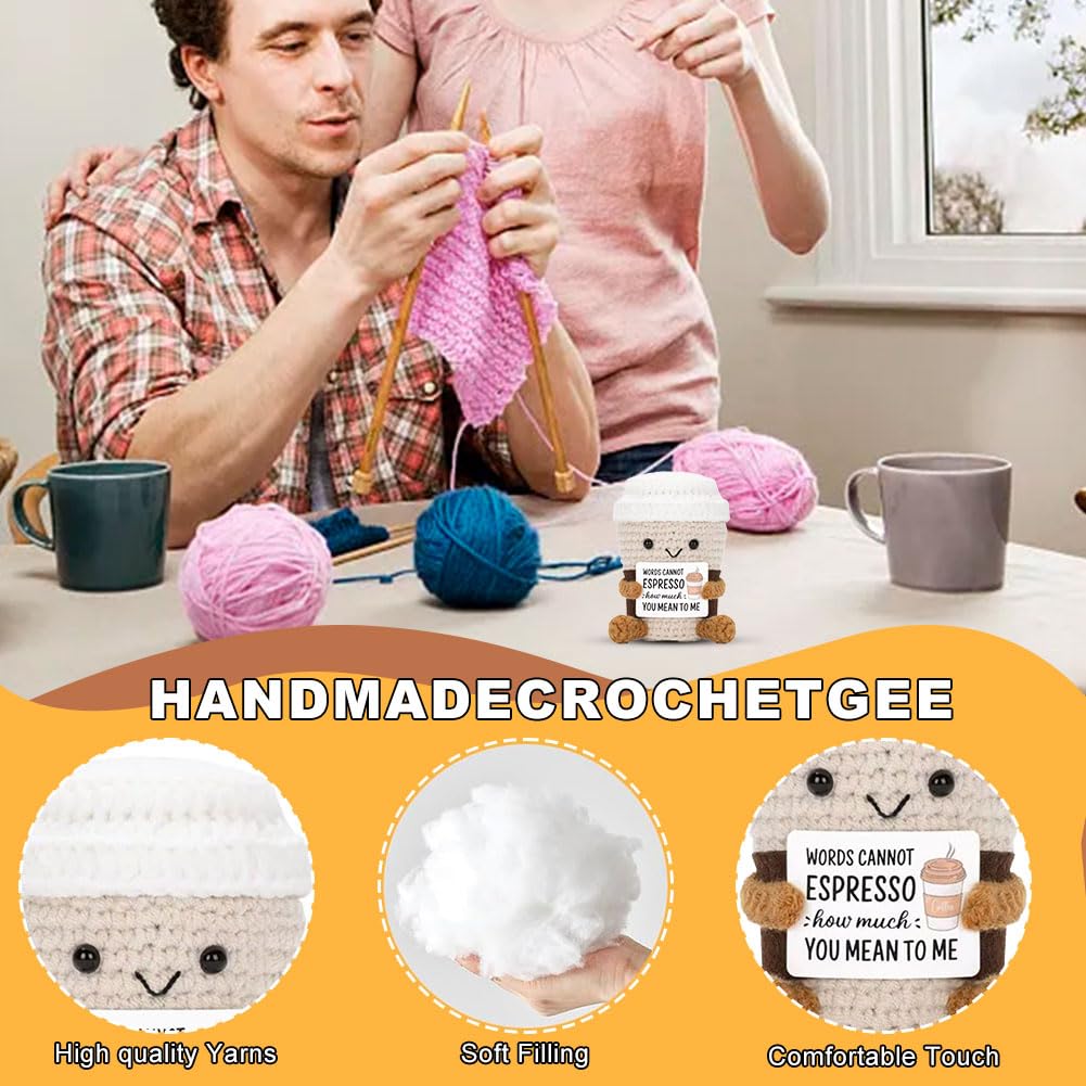 DiiWmme Handmade Emotional Support Crochet Coffee Cup Doll with Uplifting Cards - Image 3
