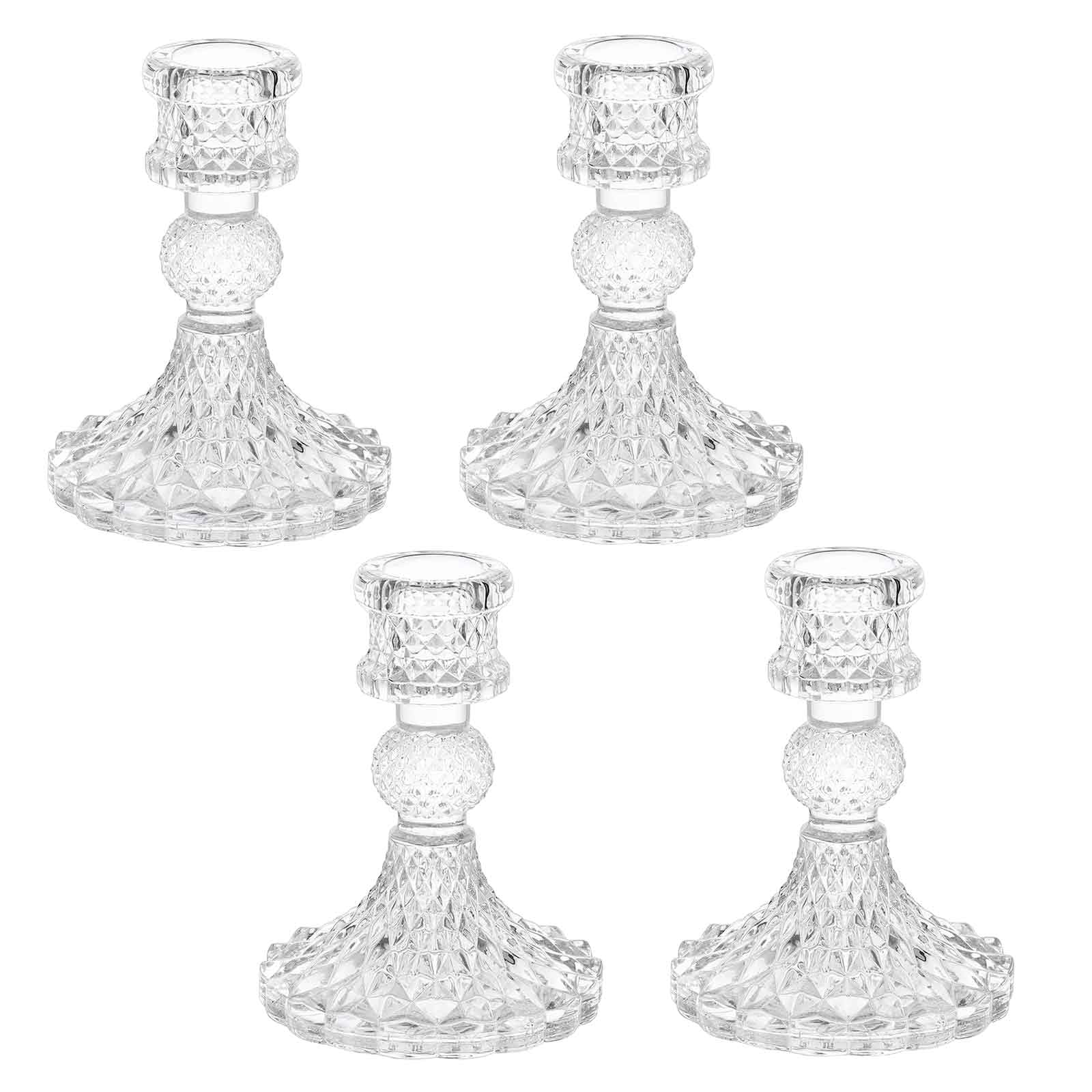 Eidoct Clear Glass Candlestick Holders, 4Pcs Taper Candle Holders