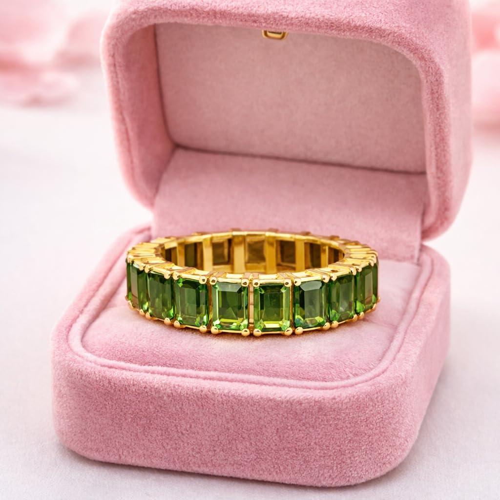 Vintage Art Deco Green Amethyst Eternity Band Ring anniversary ring for women February Birthstone Band Vintage Wedding Engagement Jewelry Gift For Women - Image 4