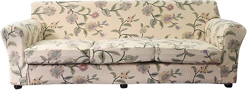 Miniatura 48 de KRFOONN Funda de sofá de 4 piezas con estampado para sofás de 3 cojines, funda elástica con 3 fundas de cojín separadas, protector de muebles Color