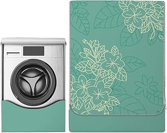 Odot Washer Dustproof Cover Front Load, Washing Machine Dryer Protector Sunscreen Waterproof Tumble Dryer Case Protective Cover for Most Front Loadi (green leaves,S-capacity 4~7.5kg)