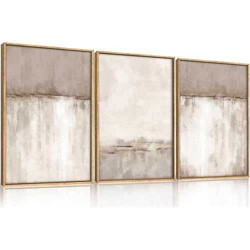 KAIRNE Large Neutral Gray Tan Framed Canvas Wall Art Set, Abstract Textured Wall Decor, Beige Minimalist Wall Pinting, Modern Illustrations Art Print for Living Room, Bedroom, Office-24 x36 x3