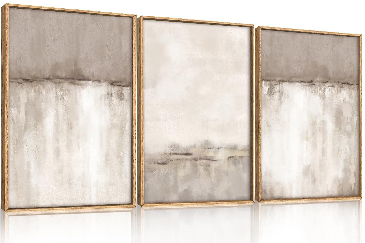 KAIRNE Large Neutral Abstract Gray Framed Canvas Wall Art Set-24"x36"x3 | Minimalist Duotone Grey Beige Wall Decor,Watercolor Shapes Art Prints,Modern Calm Artwork for Living Room, Bedroom, Office