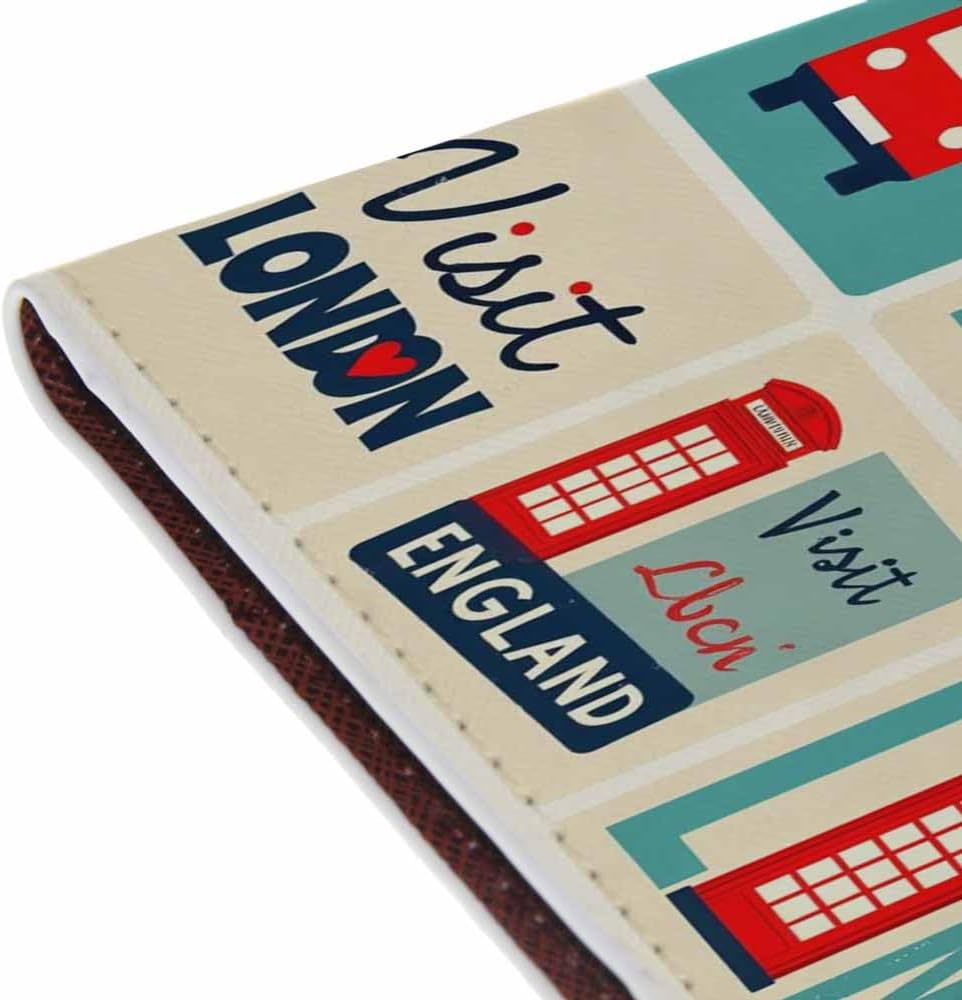 London Symbols Passport Holder for Travel Brtish England Flag Heart Design PU Leather Passport Cover Wallet Cute Passport Card Holder for Women and Men