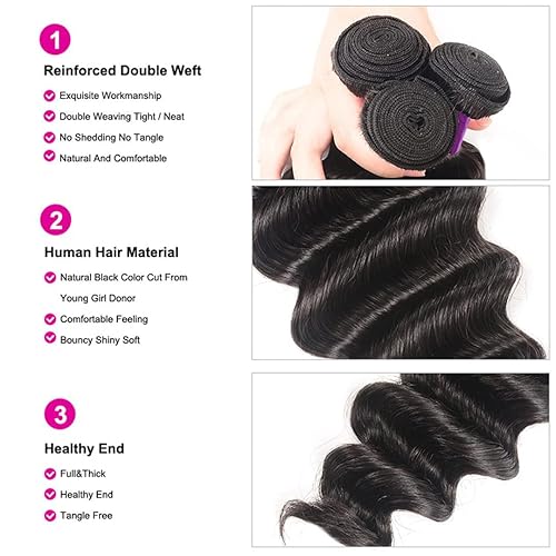 Miniatura 3 de Paquetes de cabello humano suelto de onda profunda 100 sin procesar cabello virgen Remy suelto paquetes de tejido de cabello virgen brasileño doble