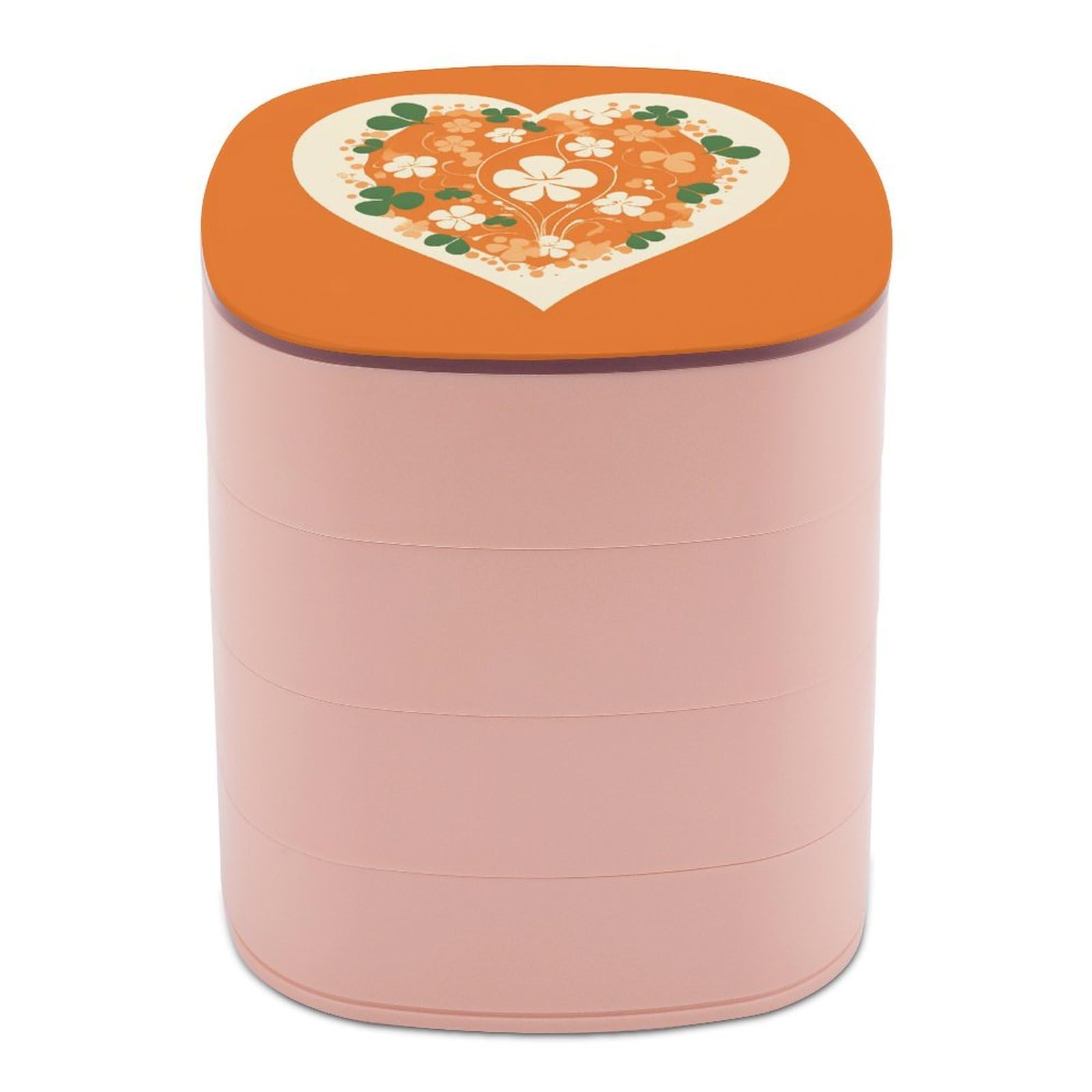 JTREHY Heart Shape on Background Jewelry Box 4-Layer Covered Rotating Jewelry Storage Box Large Capacity Storage Boxes Portable Jewelry Case for Bracelets Earrings Necklace
