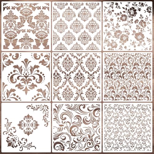 Damask Stencils for Walls 12inch Damask Stencil Large Texture Stencils for Painting on Wood Furniture Canvas Paper Fabric