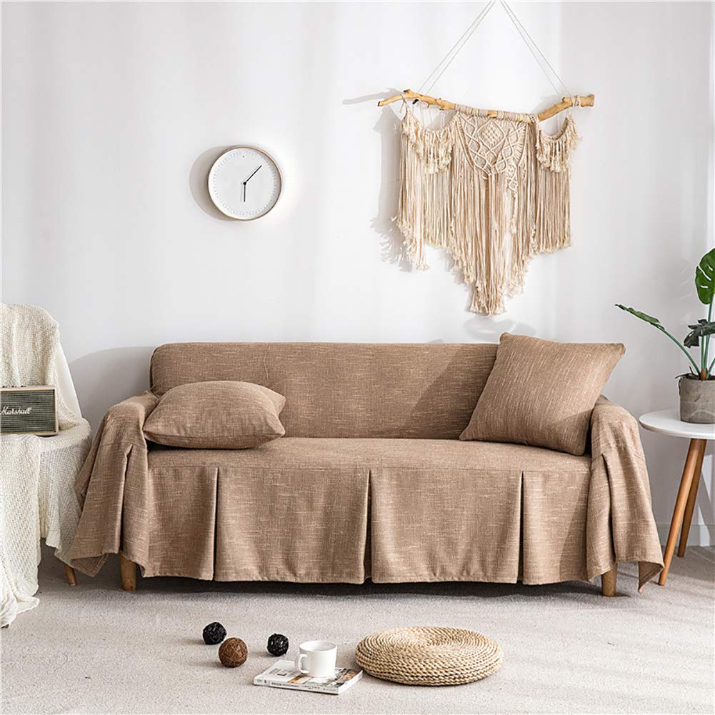 Housse de canapé 1 place en coton lin marron 200x200 cm