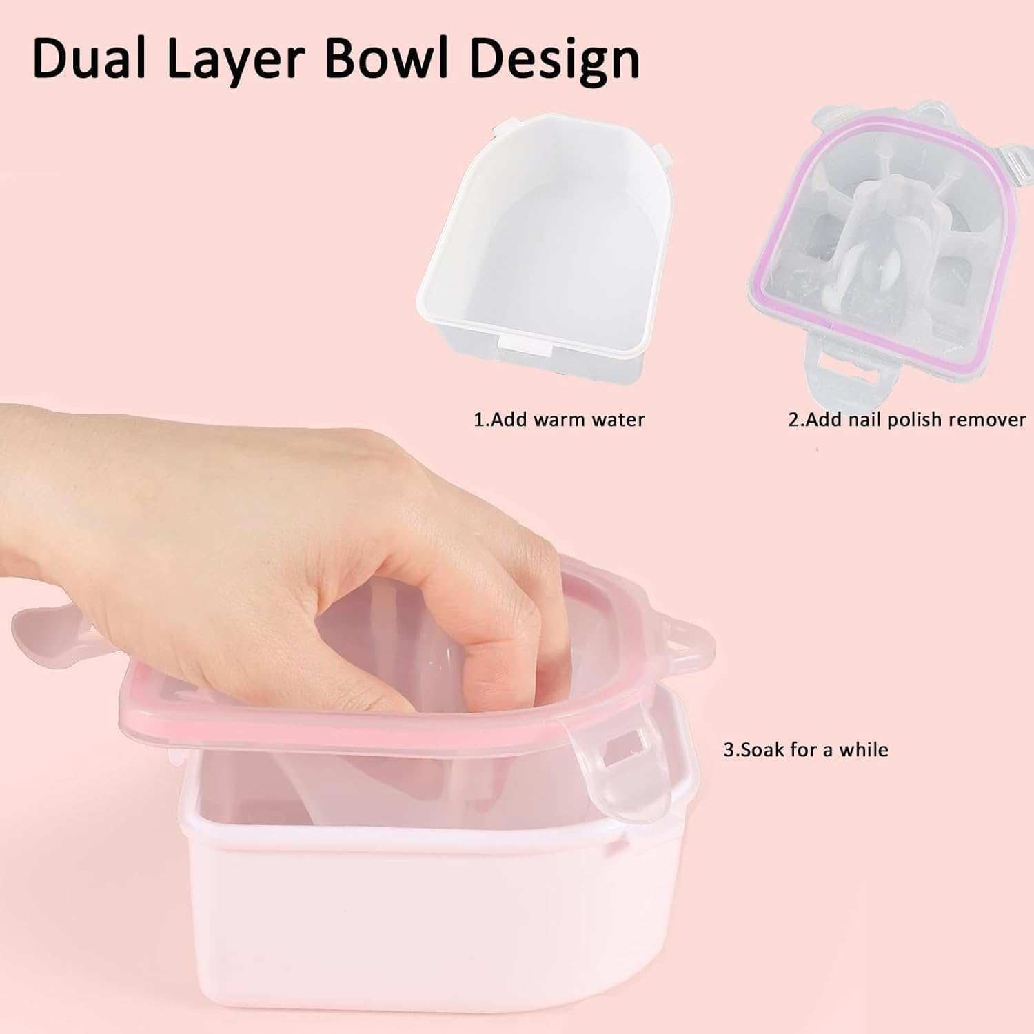 Nail Soaking Bowl Set Gel Polish Remover Kit with Cuticle Tools, Nail Brush, Peeler, Cuticle Oil, Pusher, Nail File & Buffer 2x Hand Soak-Off Bowls for Manicure & Dip Powder Removal - Image 4