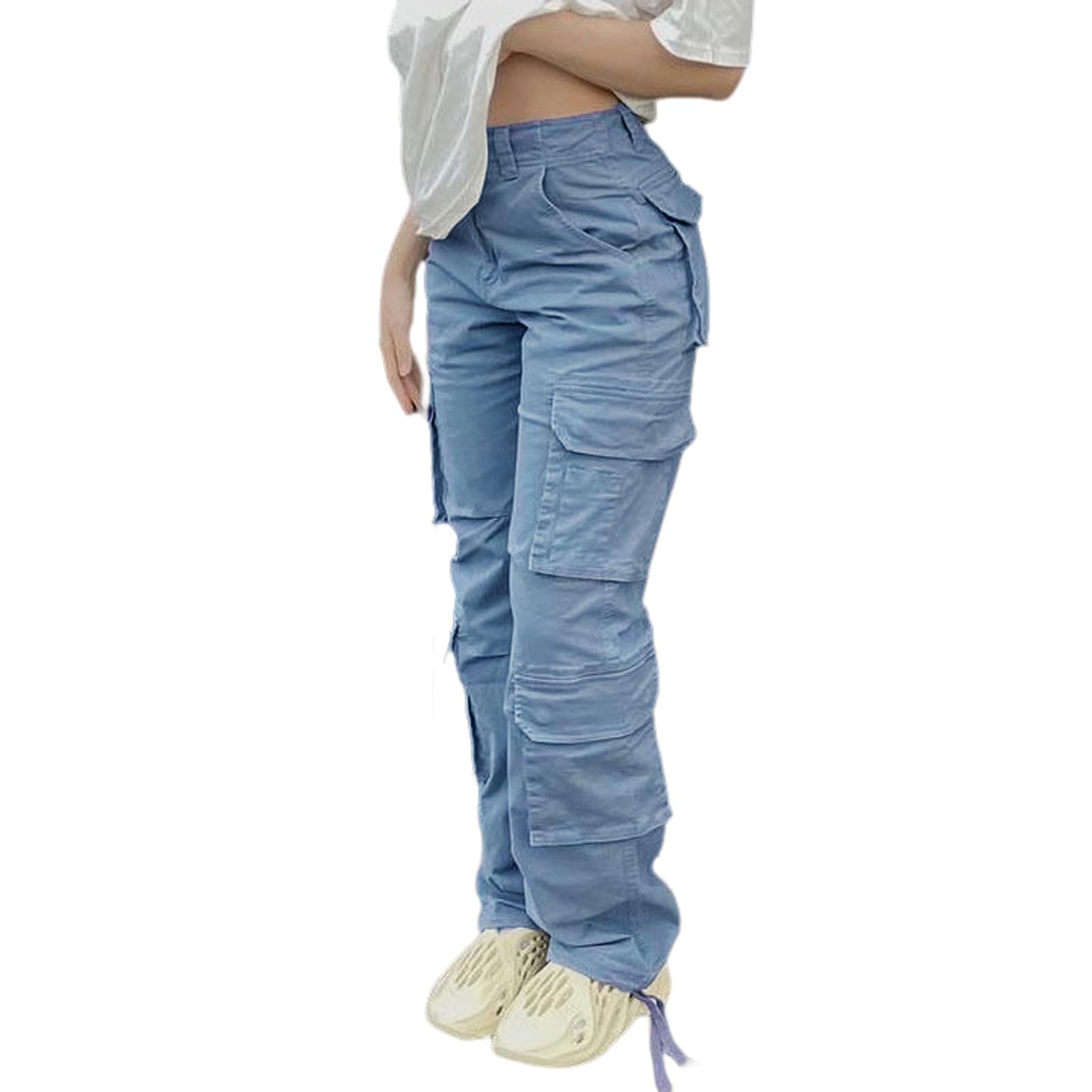 ViatabunaHigh Waisted Cargo Pants for Women Baggy Y2k Straight Wide Leg Pants with Pockets Streetwear