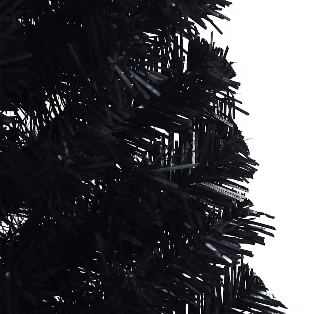Árbol de Navidad artificial semicircular negro 150 cm con 340 ramas de PVC y soporte de acero estable semicircular para salón, oficina, interior y exterior, decoración festiva de Navidad