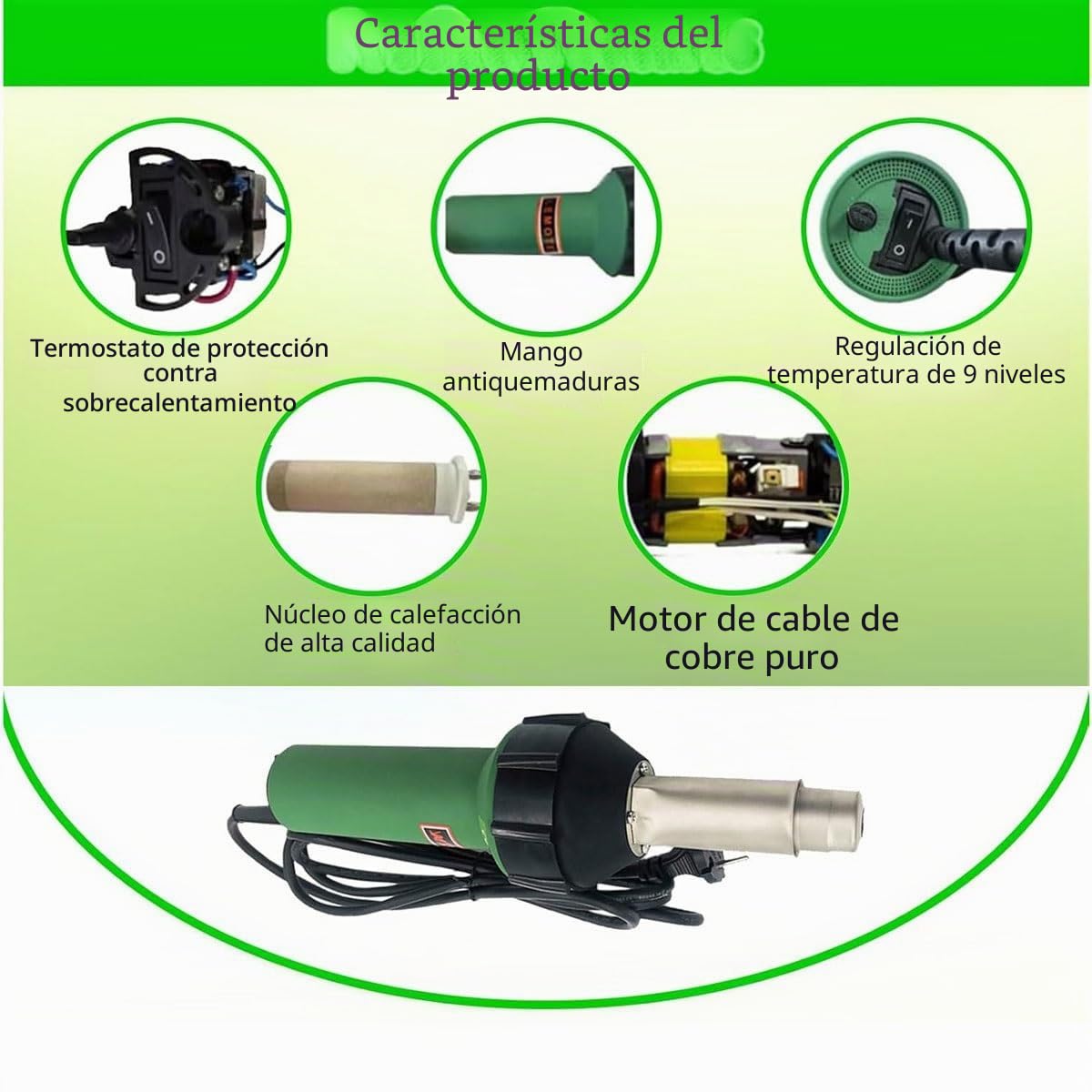 Pistola de soldadura de aire caliente, soldadora manual de plástico PVC variable de 1600 W con boquillas y accesorios para bricolaje mejoras del hogar y pelado de pintura
