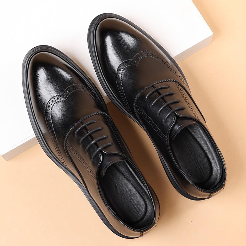 Men's Lace-up Dress Shoes Wedding Groom Breathable Formal Leather Oxford Shoes Business Brogue Shoes Loafers(7.5)4