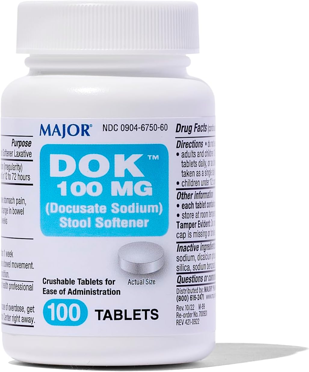 Docusate Sodium 100 mg - Stool Softener Tablets for Constipation Relief - Helps Stop Constipation - Stool Softeners for Women, Men, and Kids Ages 12+ - 100 Tablets