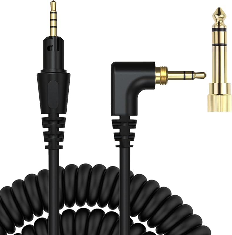 Replacement HDJ-CUE1 Audio Cable Coiled Cord Compatible with Pioneer DJ HDJ-CUE1, HDJ-X5, HDJ-X7, HDJ-S7 Headphones with 6.35mm Adapter