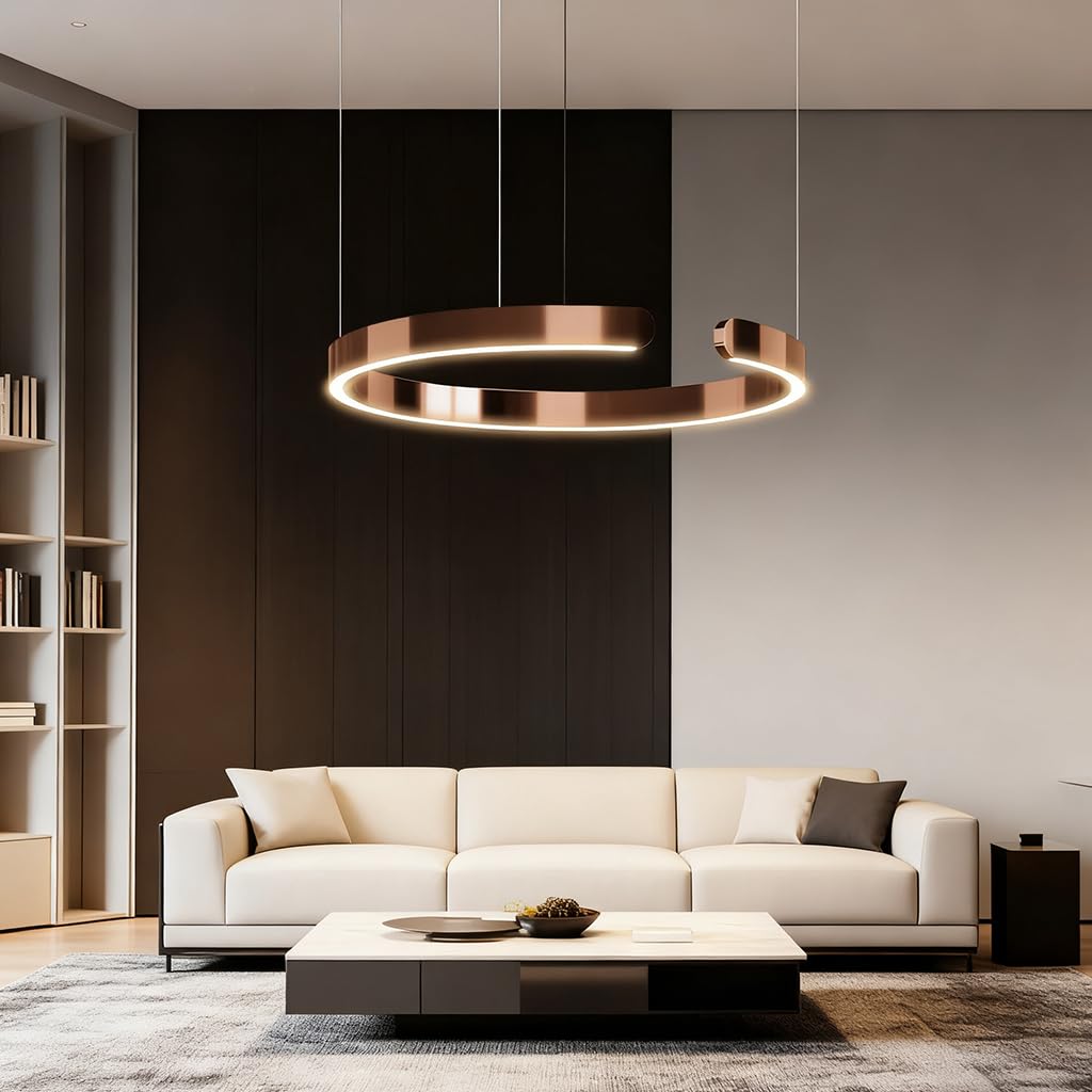 Lampada A Sospensione Da Tavolo A LED, Dimmerabile Moderno Di Design Ad Anelli Lampada Da Sala Da Pranzo In Alluminio Per Scale Lampada Da Tavolo Da Pranzo Ufficio Cucina(Rose gold,60cm)