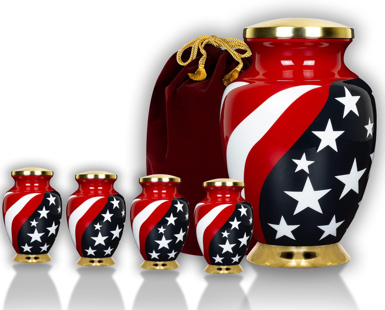 Trupoint Memorials Stars and Stripes Modern Flag Adult for Human Ashes - Urns Holds 0.75 Lbs. Per Mini Urn, 2.75" x 1.75" Mini Cremation Urns, Keepsake Burial Urns with Case & Bags - Flag Red.