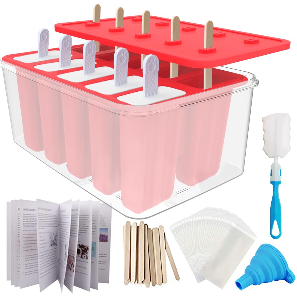 10-Cav Popsicle Molds, Silicone Ice Pop Mold for DIY Frozen Treats