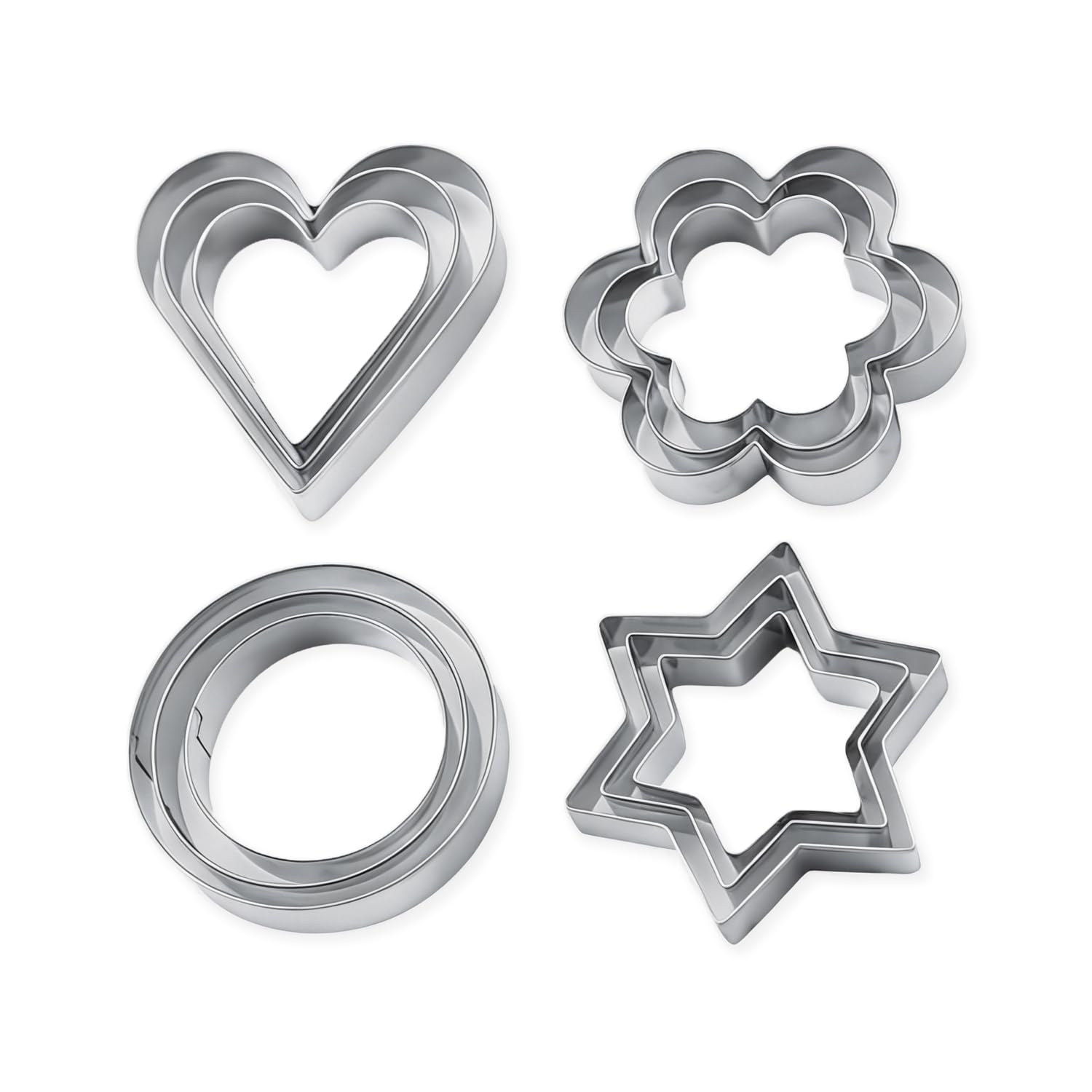 DIPZO 12PCS Cookie Cutter Set, Stainless Steel Biscuit Cutters with Star, Heart, Round, Flower Shapes for Baking Pastry, Kitchen Baking Valentine's Day & Christmas — image 1