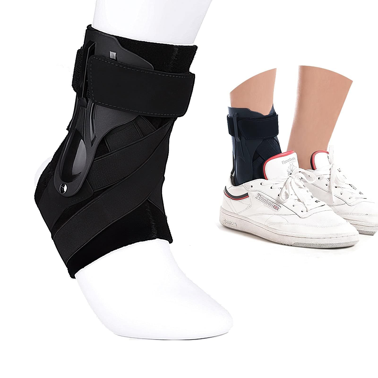 MAKINGTEC 1 Pack Ankle Stabilizer Brace Arch Support for Plantar Fasciitis Relief, Foot/Heel Pain, Sprain, Basketball, Football (L)