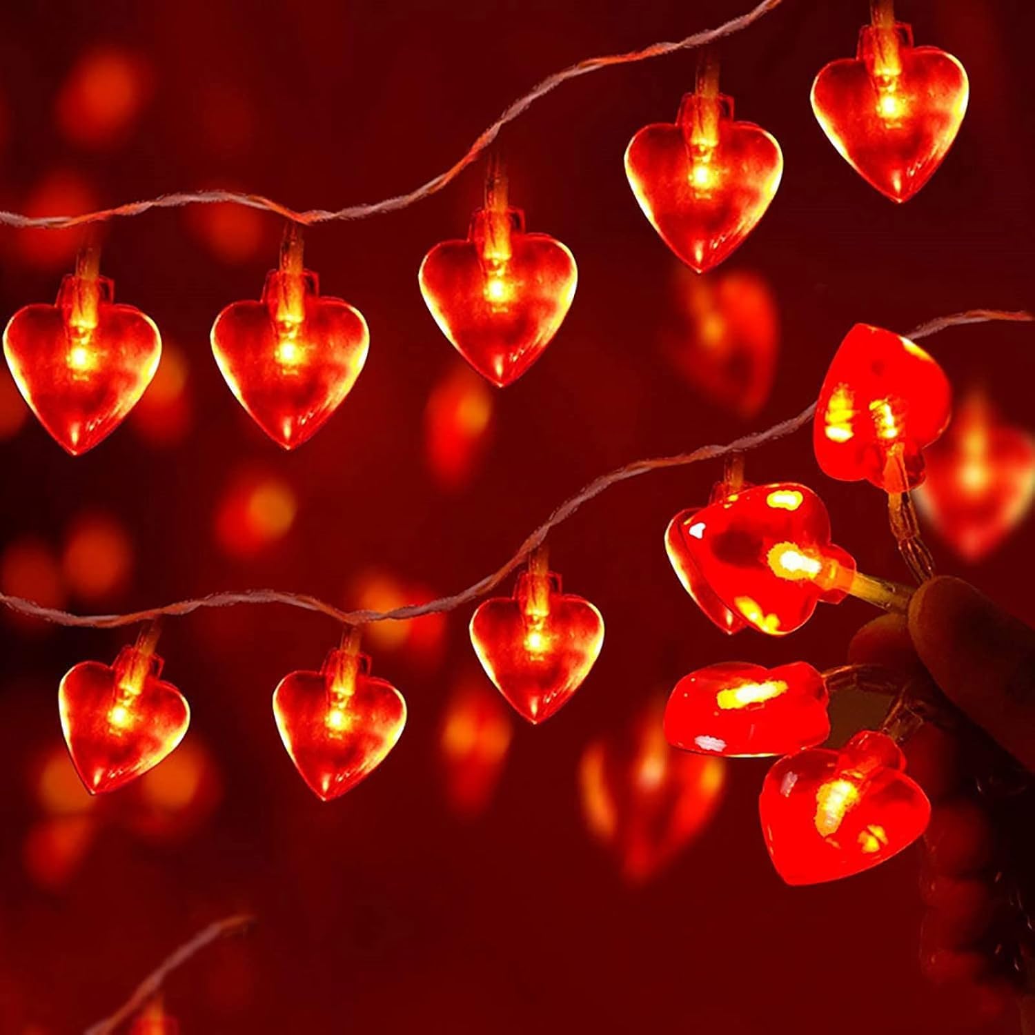 Fogcosy Red 9.8Ft/3M Valentine’s Day Heart String Lights With 30 Leds, Battery Operated 3D Heart Shaped Fairy Lights, Valentines Garland For Indoor Outdoor String Lights For Home//Wedding/Valentine Decor