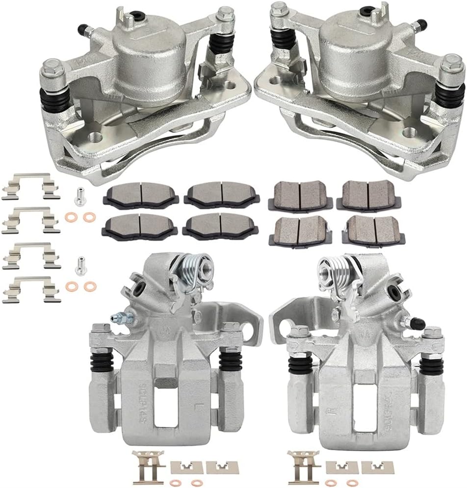 SCITOO Front & Rear Brake Kit [8] Brake Pads [4] Brake Disc Calipers w/Bracket Compatible With 1997-2000 for Acura for EL,1996-2011 for Honda for Civic