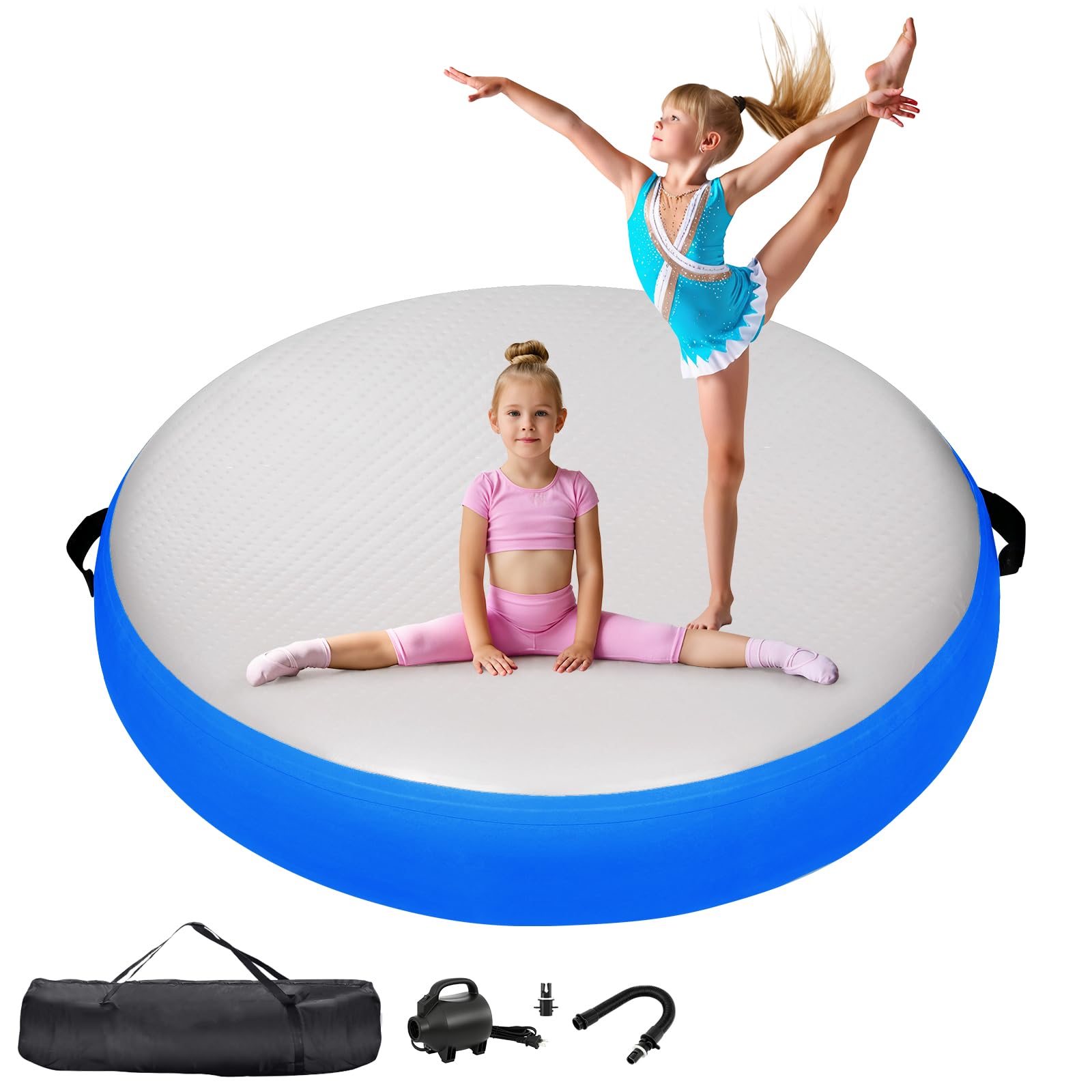 KIKILIVE Matte Airspot, rundes Luftkissen 20 cm hoch, Durchmesser 100/140 cm, mit 600W Pumpe und Reparatur-Set, für Yoga/Cheerleading/Fitness/Training