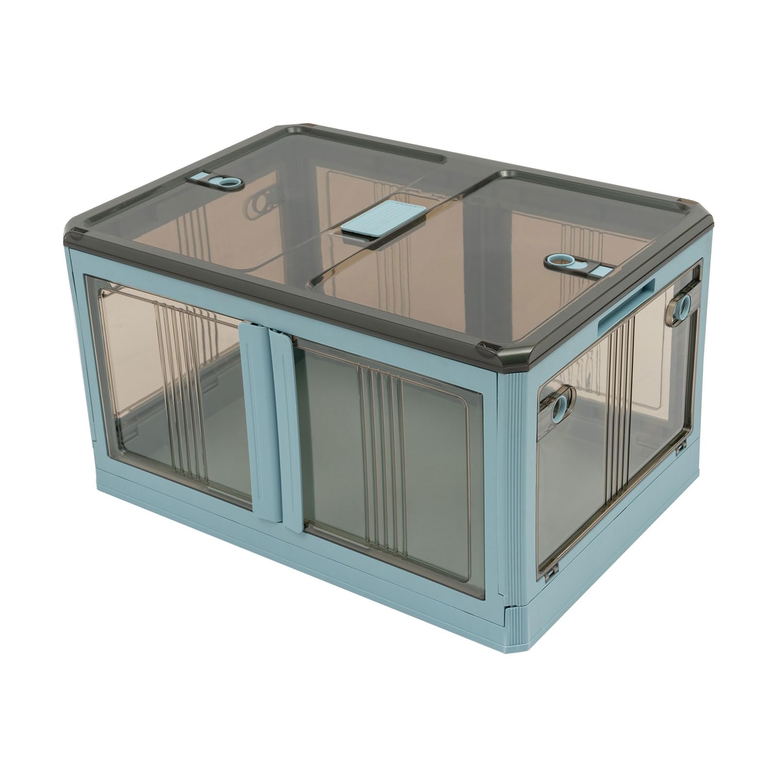 60 x 42 x 34 cm, caja de almacenamiento plegable, apilable, con tapa, transparente, estable, cesta de la compra apilable, cesta de transporte de plástico natural, cesta plegable para habitaciones y