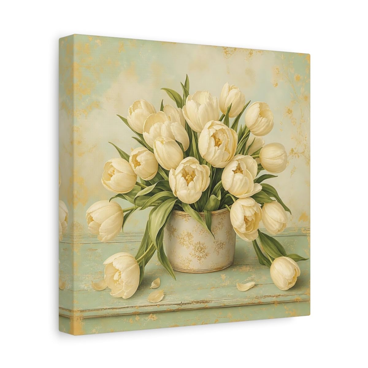 Tableau tulipes blanches or pour illuminer un salon au mur vide - 8