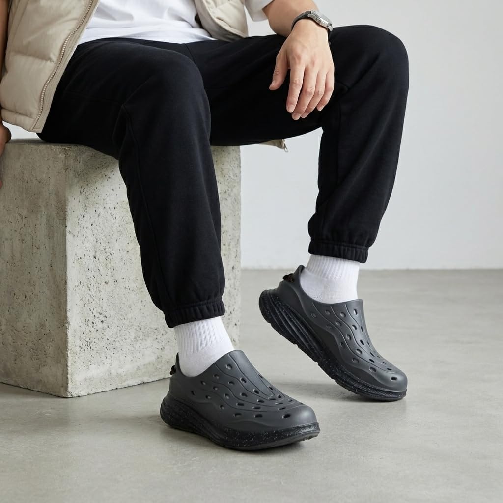 CUSHIONAIRE Fuel EVA Recovery Shoes for Men, Lightweight Slip On Waterproof Sneaker Clogs with Cushioned Footbed and Ventilated Design