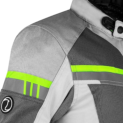 Image of Rynox Stealth Air Pro Jacket - Mesh Motorcycle Touring Jacket with Impact Protection and Abrasion Resistance - Grey Hi-Viz Green, 5XL
