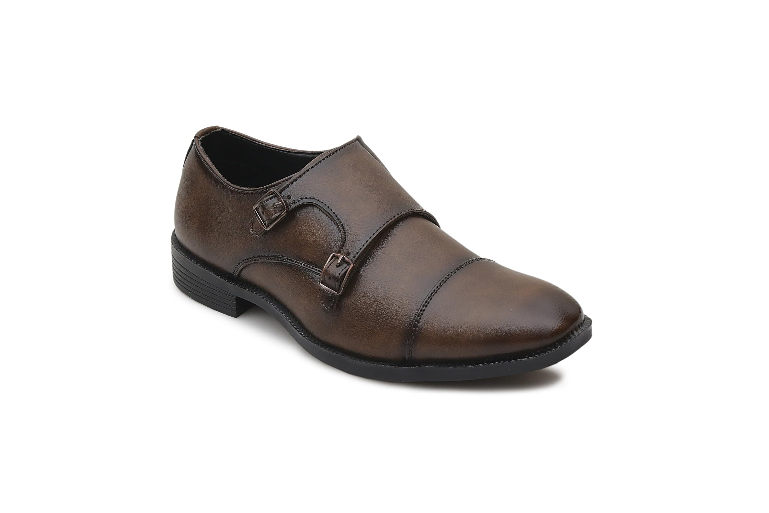 lushwalk Men’s Brown Double Monk Strap Formal Shoes | Cap Toe Design, Polished Upper, Soft Cushioned Insole, TPR Outsole, Slip-On Formal Shoe for Men Office, Party & Wedding - Size 08-picture-28