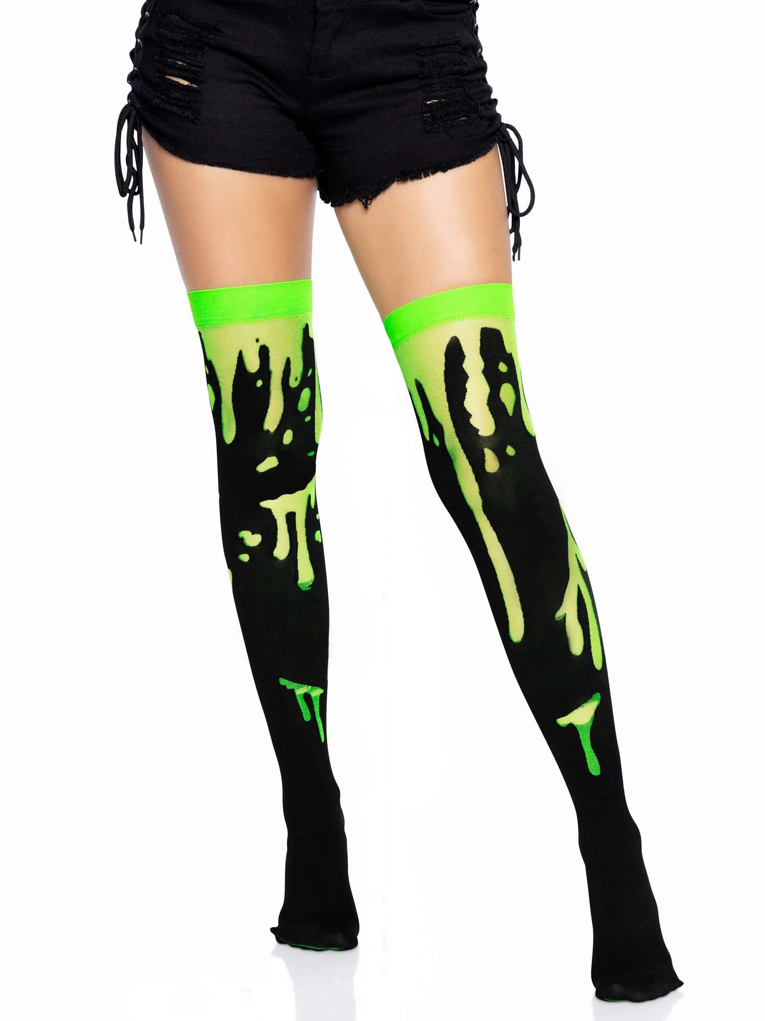 Leg Avenue Womens Splatter Thigh Highs: One Size Green