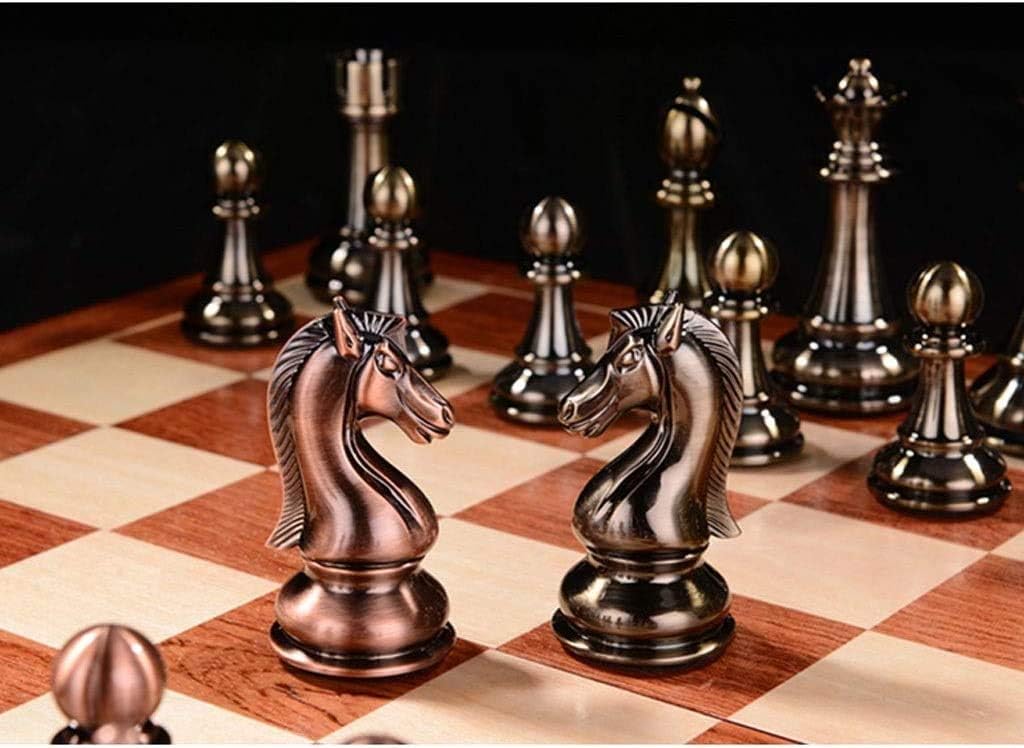 Retro Chess Set Gift Travel Game Folding Portable Wooden Chessboard Metal Chess Pieces Chess Sets (Size : 30cm) (30cm)