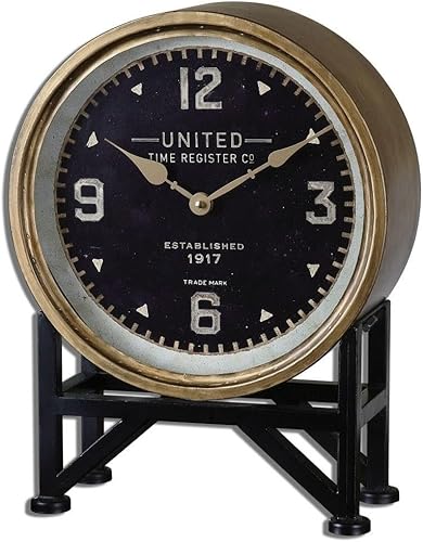 Uttermost Reloj de mesa Shyam Vintage Brass de 16" de alto